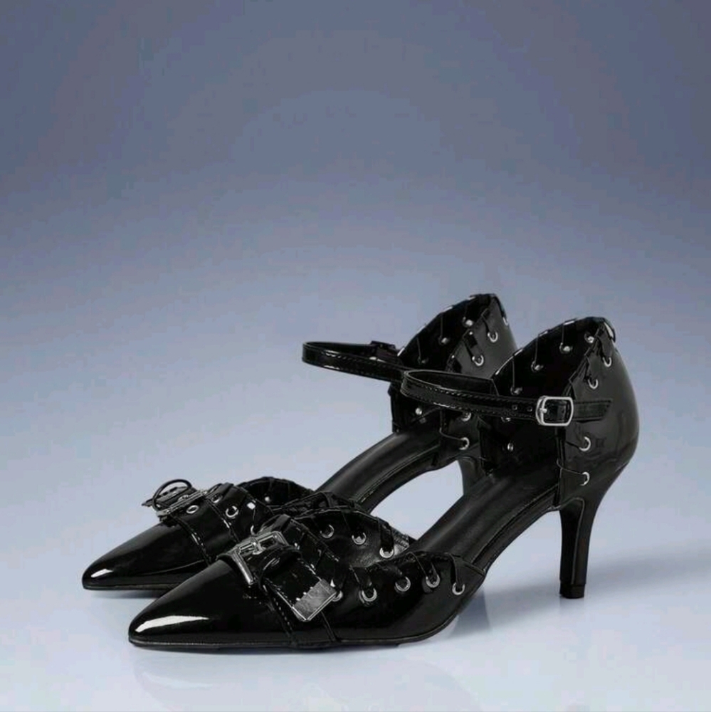 Women's Pointed Toe Low Heel White Pearl Sequin Hollow Out Ankle Strap High Heel